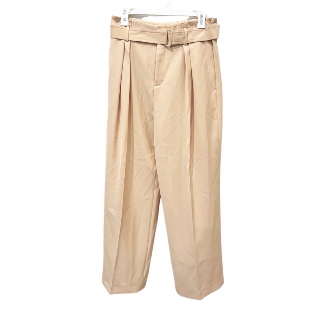 VInce Beige Pleated Belted Wide Leg Pants Size 6 Old Money Quiet Luxury Office